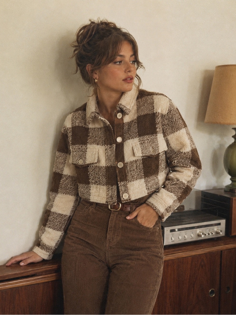 House of Harlow Buffalo Plaid Crop Wool Blend Jacket
